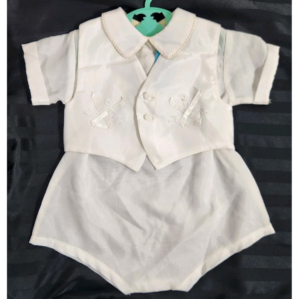Vintage Infant Christening Baptism Outfit White Dress Vest Estimated Size 3-9 Mo